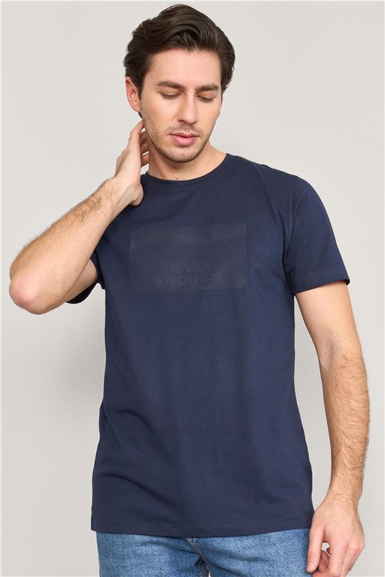 Mentality 4033 Erkek Bisiklet Yaka Baskılı Regular T-shirt Lacivert