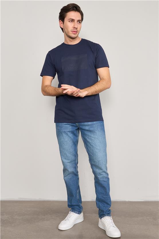 Mentality 4033 Erkek Bisiklet Yaka Baskılı Regular T-shirt Lacivert