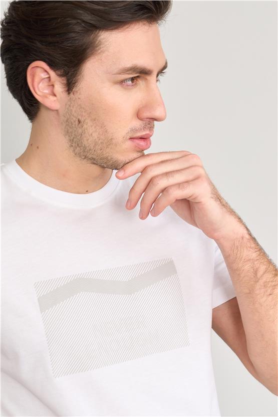 Mentality 4033 Erkek Bisiklet Yaka Baskılı Regular T-shirt Beyaz