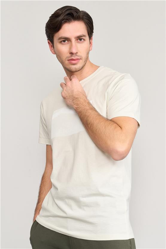 Mentality 4033 Erkek Bisiklet Yaka Baskılı Regular T-shirt Fil Dişi