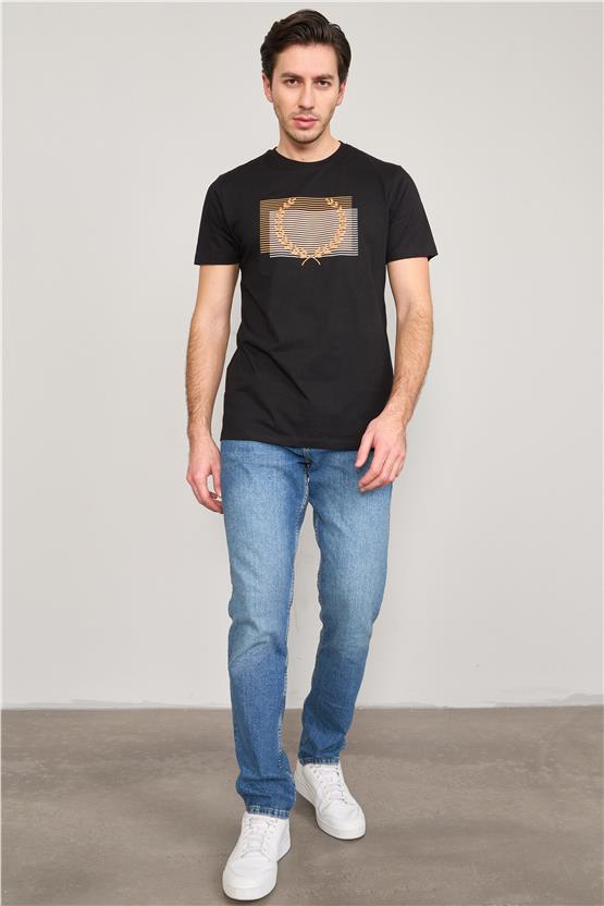 Mentality 4034 Erkek Bisiklet Yaka Baskılı Regular T-shirt Siyah