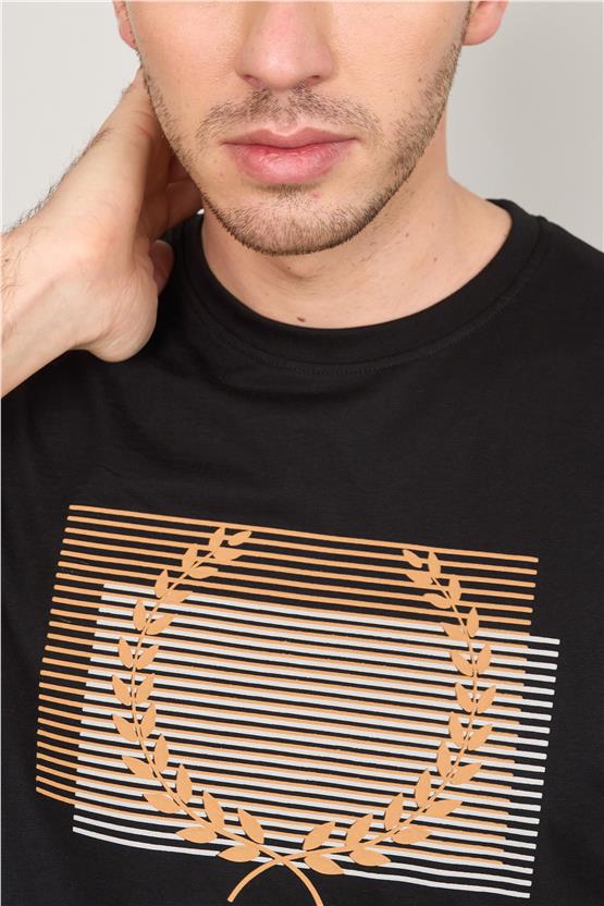 Mentality 4034 Erkek Bisiklet Yaka Baskılı Regular T-shirt Siyah