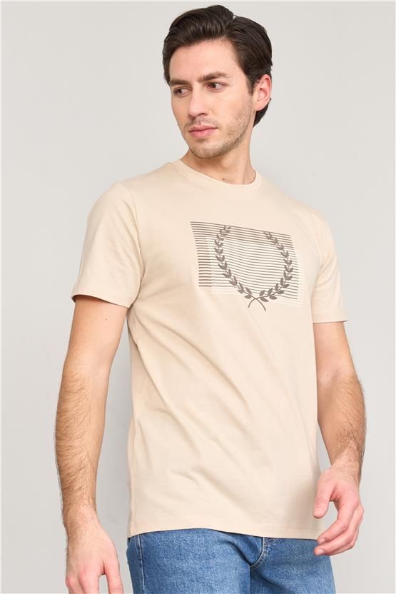 Mentality 4034 Erkek Bisiklet Yaka Baskılı Regular T-shirt Bej