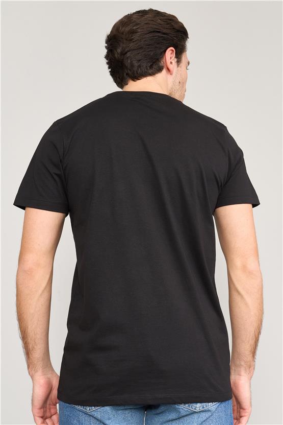 Mentality 4034 Erkek Bisiklet Yaka Baskılı Regular T-shirt Siyah