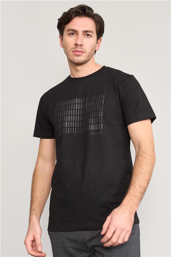 Mentality 4035 Erkek Bisiklet Yaka Baskılı Regular T-shirt Siyah