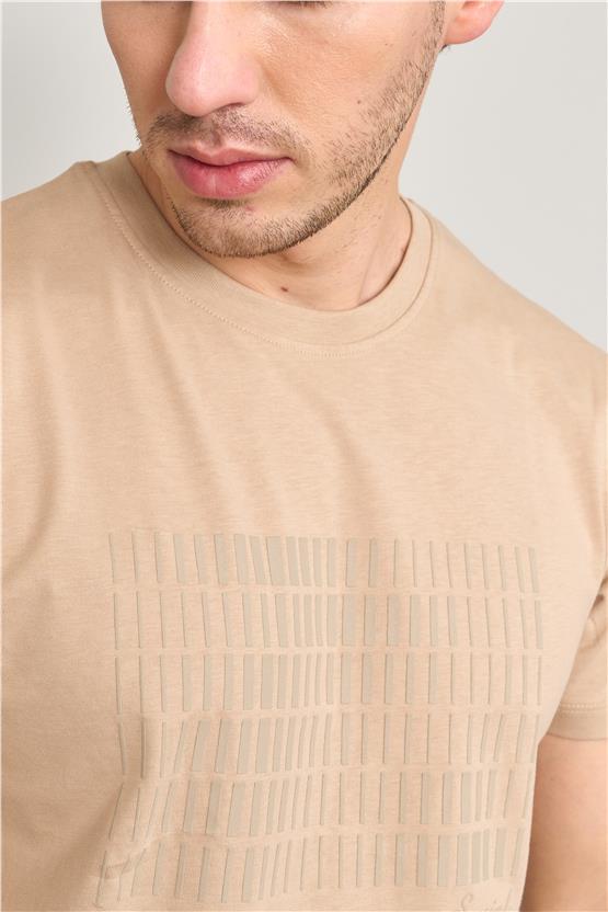 Mentality 4035 Erkek Bisiklet Yaka Baskılı Regular T-shirt Taş