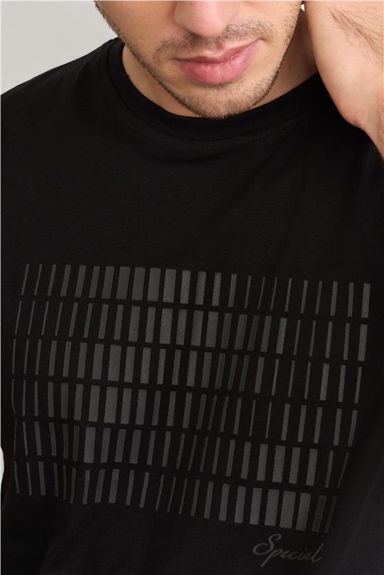 Mentality 4035 Erkek Bisiklet Yaka Baskılı Regular T-shirt Siyah