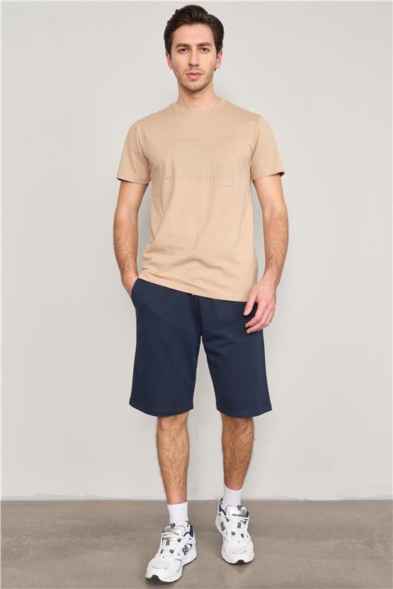 Mentality 4035 Erkek Bisiklet Yaka Baskılı Regular T-shirt Taş