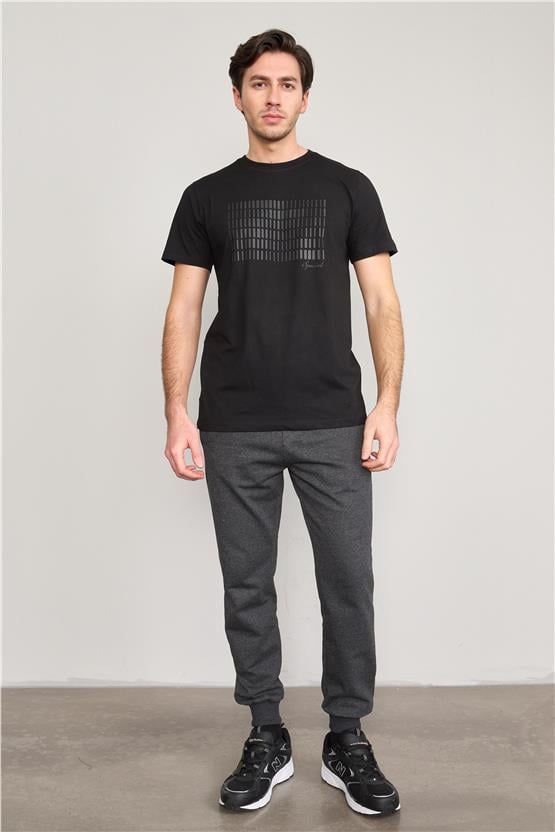 Mentality 4035 Erkek Bisiklet Yaka Baskılı Regular T-shirt Siyah