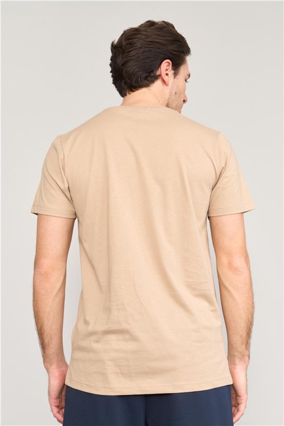 Mentality 4035 Erkek Bisiklet Yaka Baskılı Regular T-shirt Taş