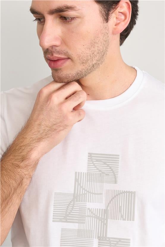 Mentality 4036 Erkek Bisiklet Yaka Baskılı Regular T-shirt Beyaz