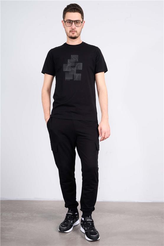 Mentality 4036 Erkek Bisiklet Yaka Baskılı Regular T-shirt Siyah