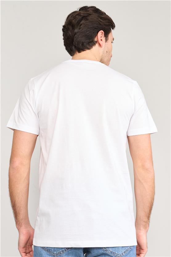 Mentality 4036 Erkek Bisiklet Yaka Baskılı Regular T-shirt Beyaz