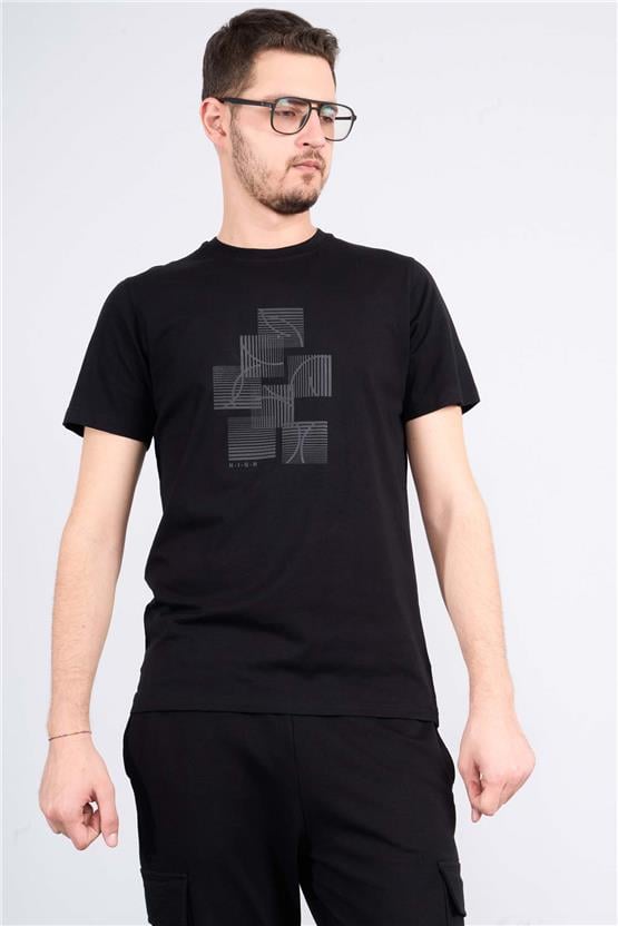 Mentality 4036 Erkek Bisiklet Yaka Baskılı Regular T-shirt Siyah