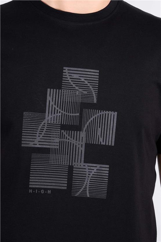 Mentality 4036 Erkek Bisiklet Yaka Baskılı Regular T-shirt Siyah