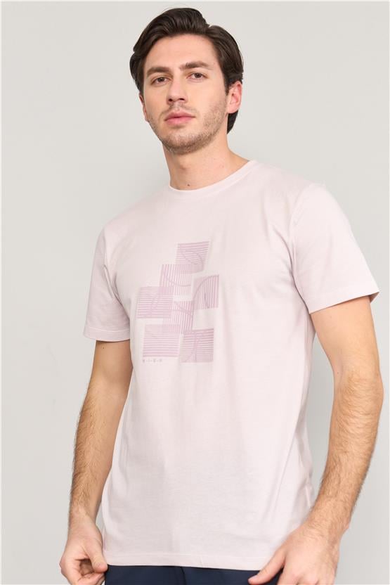 Mentality 4036 Erkek Bisiklet Yaka Baskılı Regular T-shirt Gül