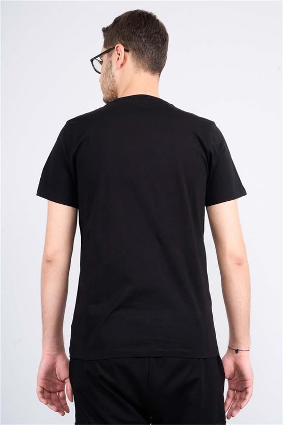 Mentality 4036 Erkek Bisiklet Yaka Baskılı Regular T-shirt Siyah