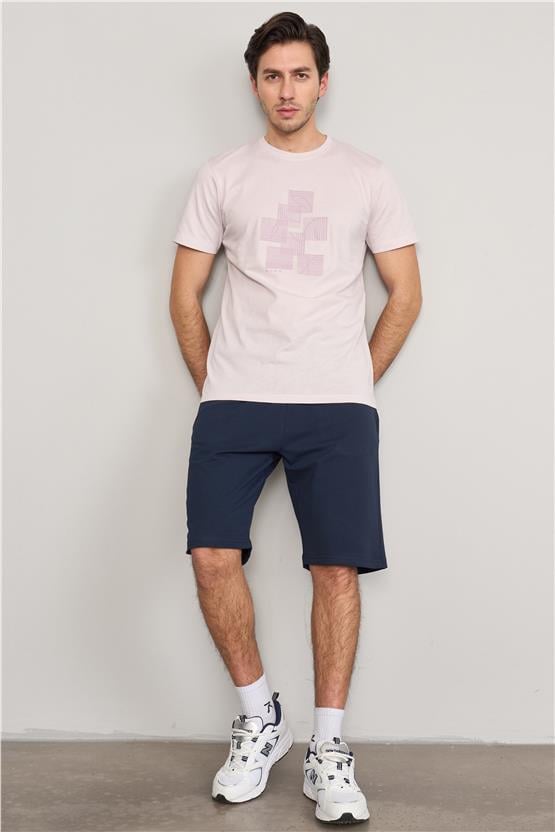 Mentality 4036 Erkek Bisiklet Yaka Baskılı Regular T-shirt Gül