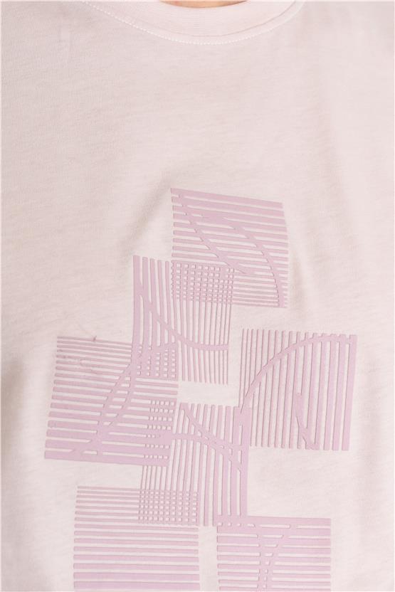 Mentality 4036 Erkek Bisiklet Yaka Baskılı Regular T-shirt Gül