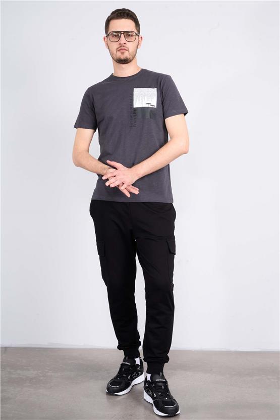 Mentality 4037  Erkek Bisiklet Yaka Penye T-shirt Füme