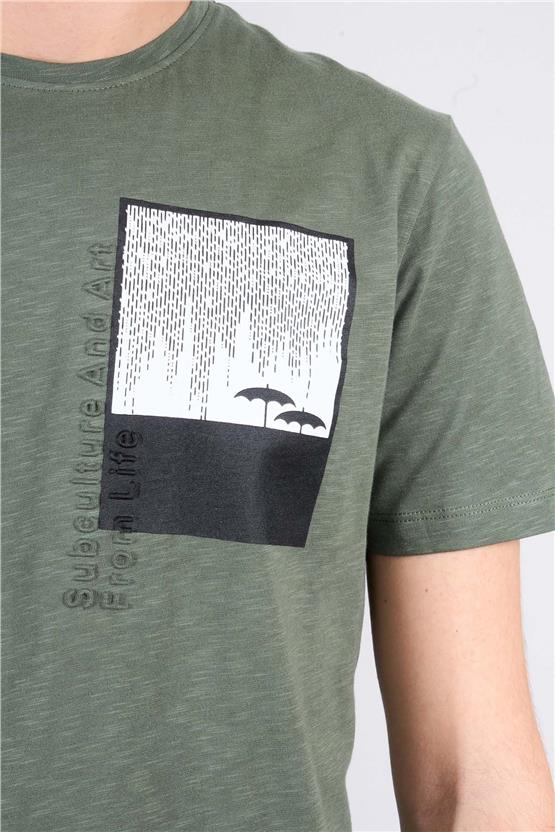 Mentality 4037  Erkek Bisiklet Yaka Penye T-shirt Haki