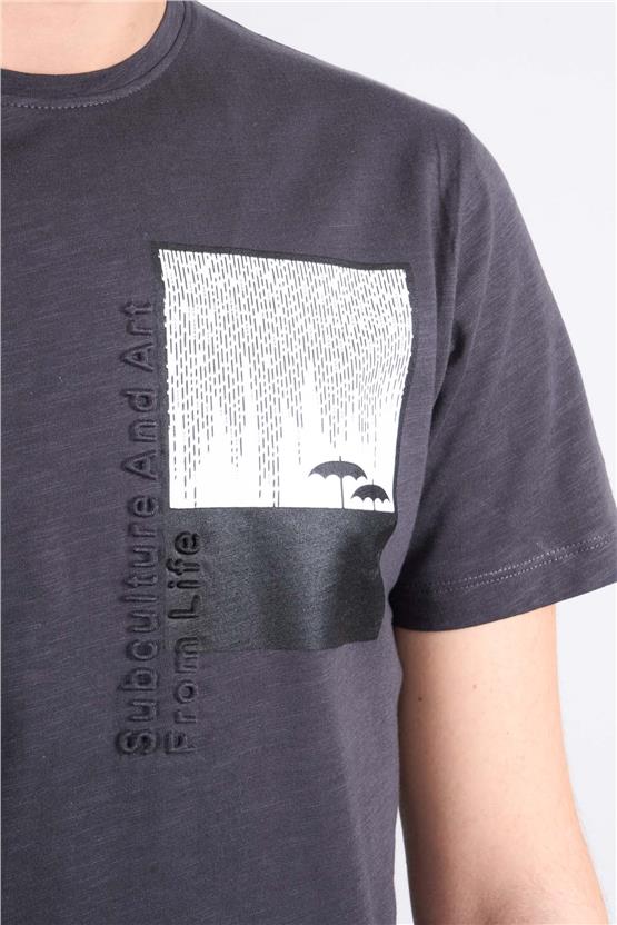 Mentality 4037  Erkek Bisiklet Yaka Penye T-shirt Füme