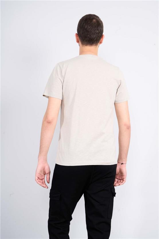 Mentality 4037  Erkek Bisiklet Yaka Penye T-shirt Bej