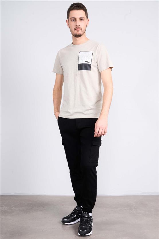 Mentality 4037  Erkek Bisiklet Yaka Penye T-shirt Bej