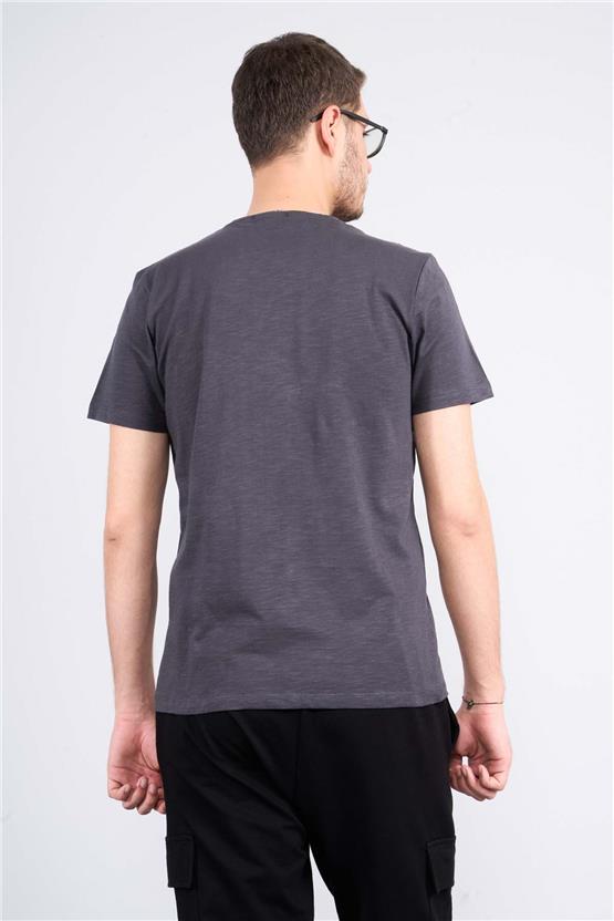 Mentality 4037  Erkek Bisiklet Yaka Penye T-shirt Füme