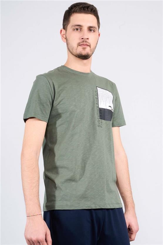 Mentality 4037  Erkek Bisiklet Yaka Penye T-shirt Haki