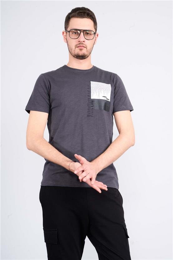 Mentality 4037  Erkek Bisiklet Yaka Penye T-shirt Füme