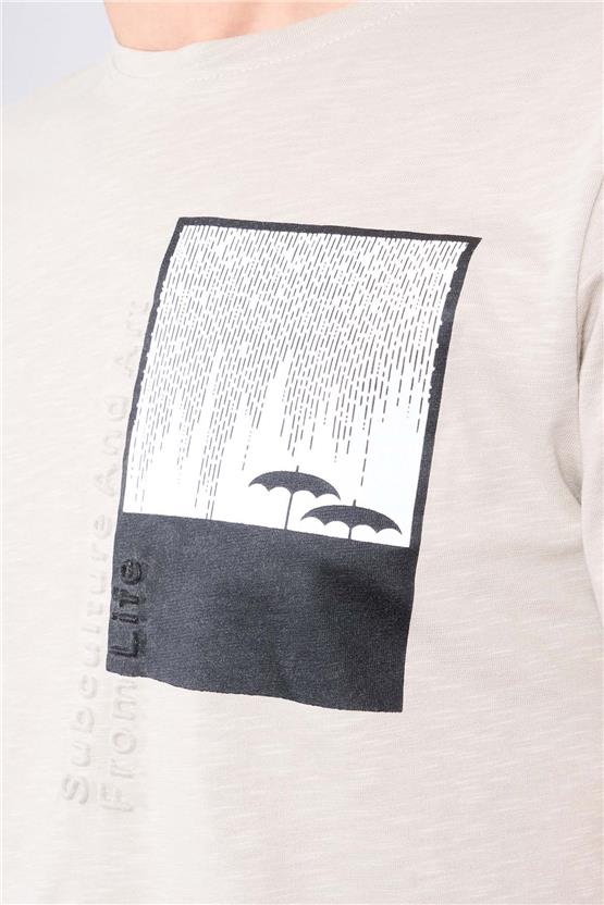 Mentality 4037  Erkek Bisiklet Yaka Penye T-shirt Bej