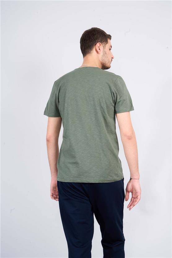 Mentality 4037  Erkek Bisiklet Yaka Penye T-shirt Haki