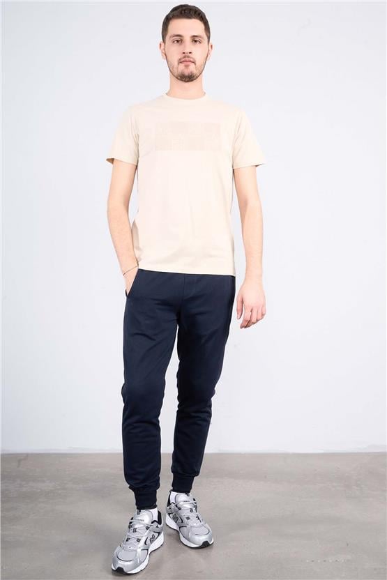 Mentality 4038 Erkek Bisiklet Yaka Baskılı Regular T-shirt Bej