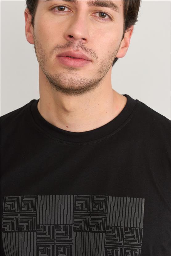 Mentality 4038 Erkek Bisiklet Yaka Baskılı Regular T-shirt Siyah