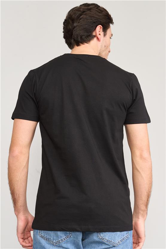 Mentality 4038 Erkek Bisiklet Yaka Baskılı Regular T-shirt Siyah