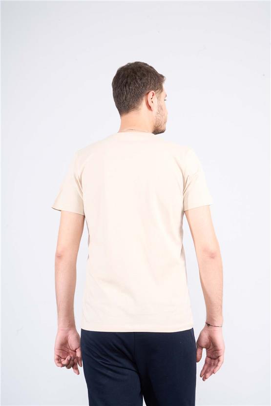 Mentality 4038 Erkek Bisiklet Yaka Baskılı Regular T-shirt Bej