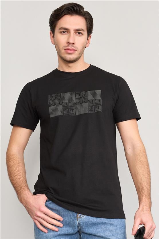 Mentality 4038 Erkek Bisiklet Yaka Baskılı Regular T-shirt Siyah