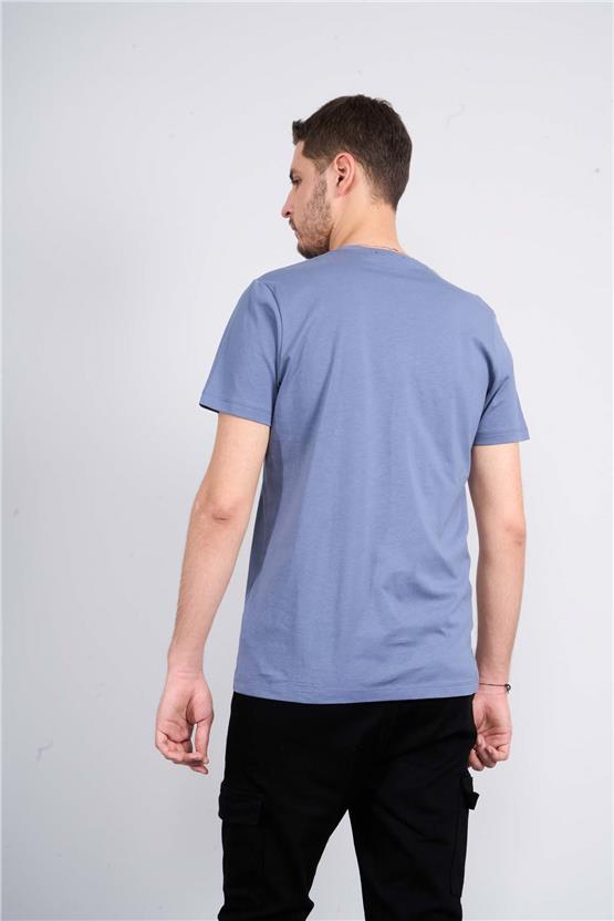 Mentality 4039 Erkek Bisiklet Yaka Baskılı Regular T-shirt İndigo
