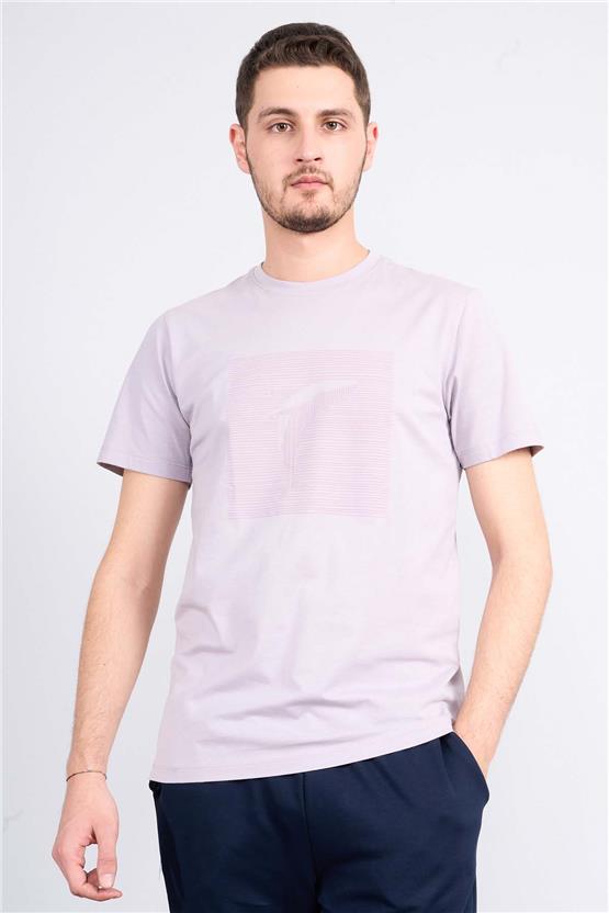 Mentality 4039 Erkek Bisiklet Yaka Baskılı Regular T-shirt Koyu Lila