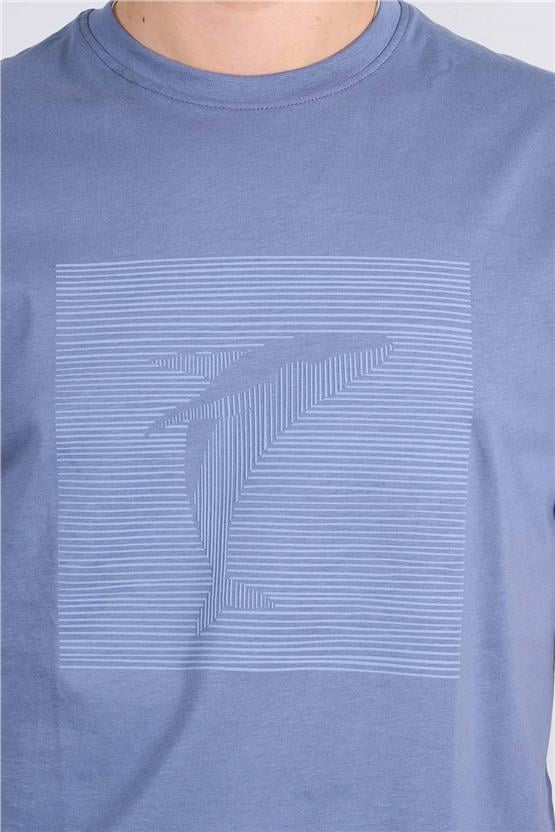 Mentality 4039 Erkek Bisiklet Yaka Baskılı Regular T-shirt İndigo