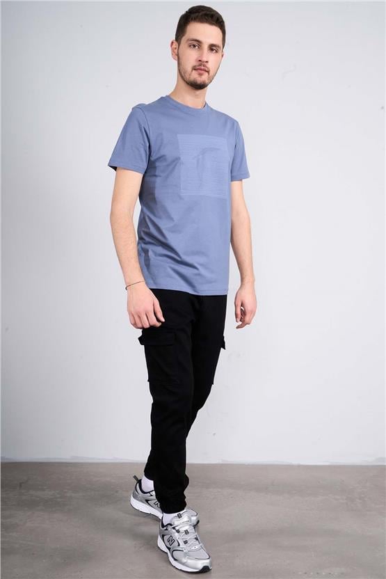 Mentality 4039 Erkek Bisiklet Yaka Baskılı Regular T-shirt İndigo