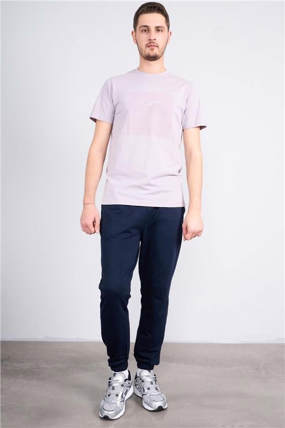 Mentality 4039 Erkek Bisiklet Yaka Baskılı Regular T-shirt Koyu Lila