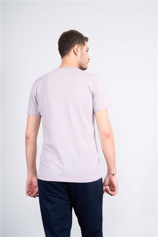 Mentality 4039 Erkek Bisiklet Yaka Baskılı Regular T-shirt Koyu Lila