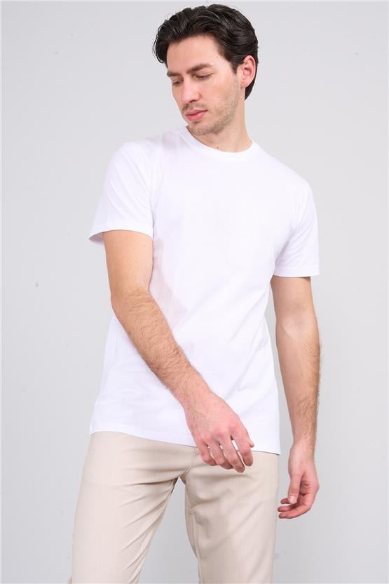 Mentality 4040 Erkek Bisiklet Yaka Baskılı Regular T-shirt Beyaz