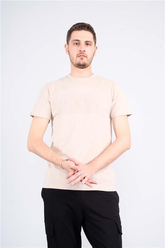 Mentality 4040 Erkek Bisiklet Yaka Baskılı Regular T-shirt Bej