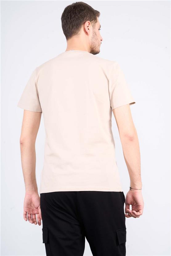Mentality 4040 Erkek Bisiklet Yaka Baskılı Regular T-shirt Bej