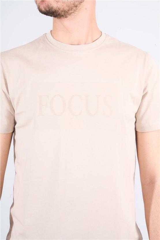 Mentality 4040 Erkek Bisiklet Yaka Baskılı Regular T-shirt Bej