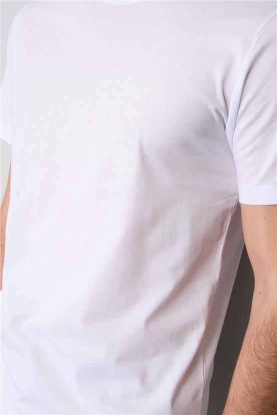 Mentality 4040 Erkek Bisiklet Yaka Baskılı Regular T-shirt Beyaz