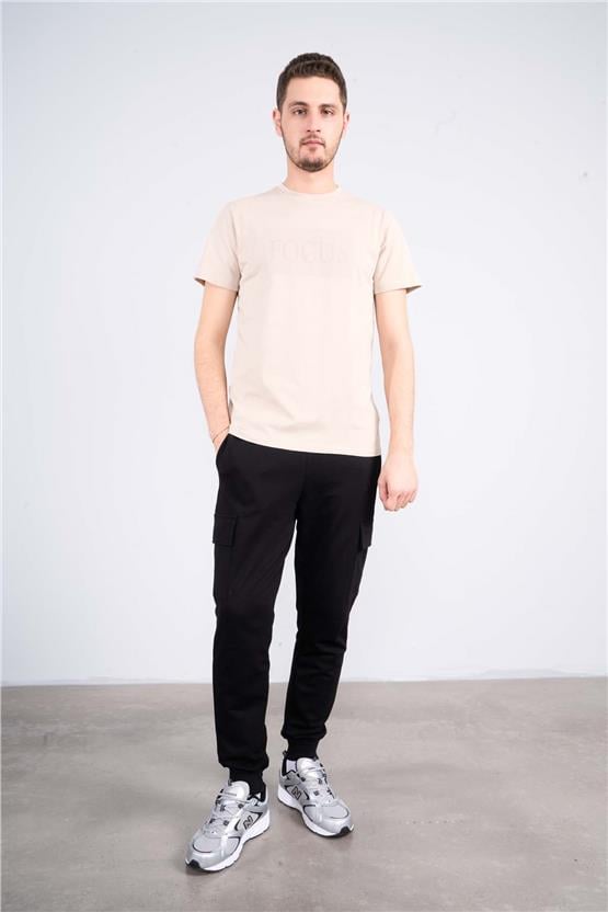 Mentality 4040 Erkek Bisiklet Yaka Baskılı Regular T-shirt Bej